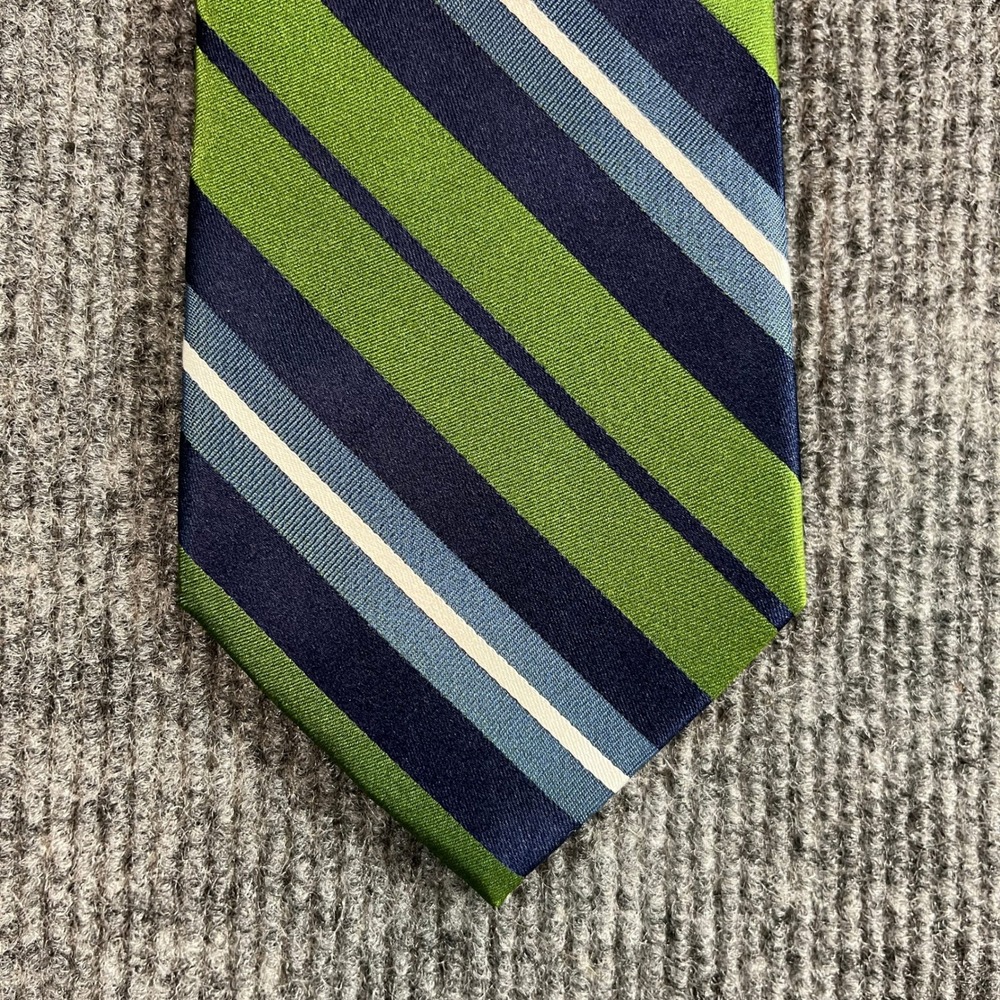 NWT Tommy Hilfiger Mens Green Navy Blue Striped 100% Silk Necktie M84984411 NEW